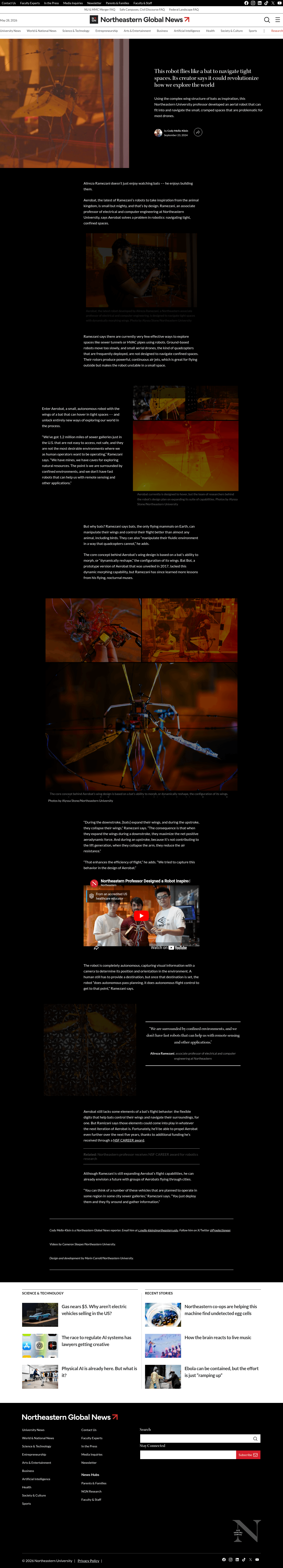 Bat-inspired flying robot article screenshot